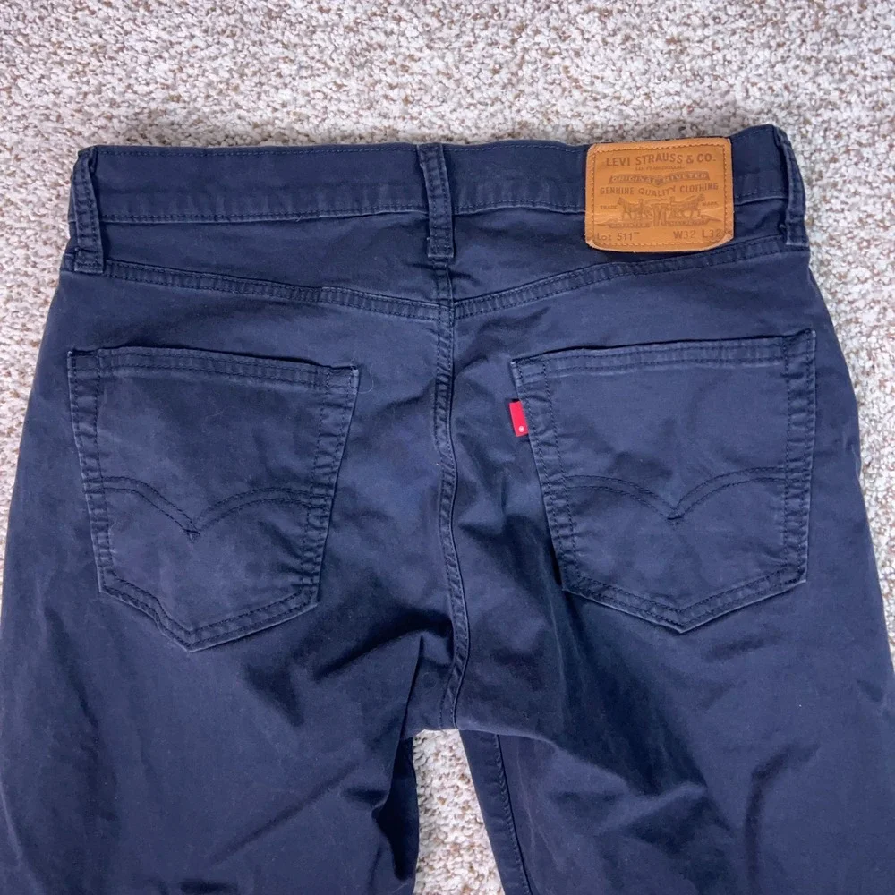 Levis 511 Pants Mens 32x32 Navy Blue Slim Fit Casual Cotton Blend Chinos Office